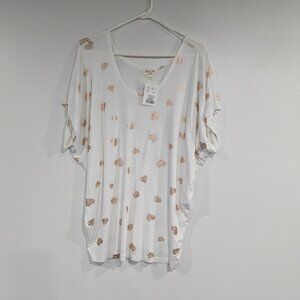 *3/$10* BNWT Kim & Cami Dolman Sleeve Heart Graphic Tee White Gold Size XL